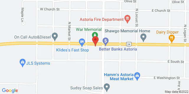 214 W Broadway, Astoria, Illinois, IL, 61501-9800 Map