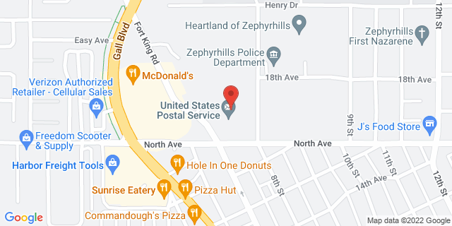 38032 Postal Dr, Zephyrhills, Florida, FL, 33542-9998 Map