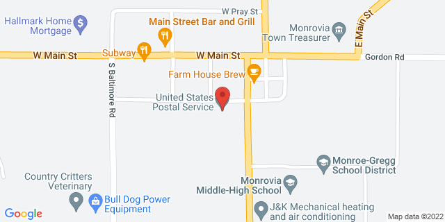 55 W Washington St, Monrovia, Indiana, IN, 46157-9998 Map