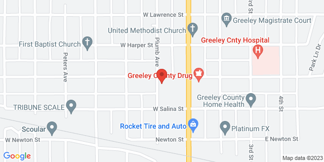 123 W Greeley Ave, Tribune, Kansas, KS, 67879-9998 Map