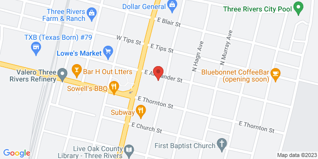 110 E Alexander, Three Rivers, Texas, TX, 78071-9998 Map